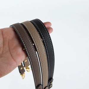 Litchi pattern cowhide leather shoulder straps for handbags in brown, gray, and black colors