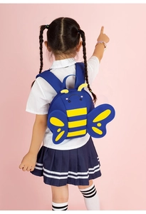 Toddler bee backpack showing comfortable back view on a girl for school and travel