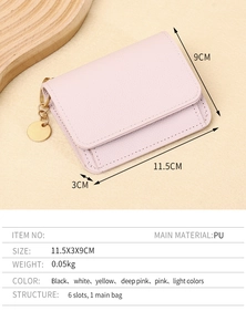 Portafoglio corto in pelle PU rosa, 11,5x3x9cm, con ciondolo circolare dorato