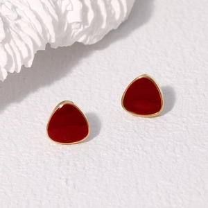 Elegant 18K gold plated stainless steel red enamel triangle earrings in a minimalist style