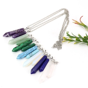 Natural healing crystal hexagonal point pendant necklaces in various colorful gemstones