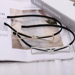Rhinestone Bow Headband Zinc Alloy Thin Hair Band Fashion Elegant Hair Accessories For Women
