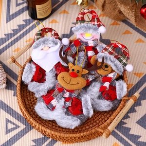 Set of 4 Christmas plush ornaments featuring Santa, reindeer, bear, and snowman hanging dolls