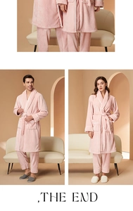 Detailed view of pink coral fleece bathrobe set with tie belt and plush soft texture
