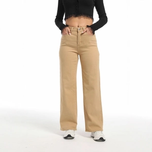 Jean Large À Taille Haute Pour Femme Couleur Unie Denim Droit Coton Élasthanne Streetwear Décontracté Confortable