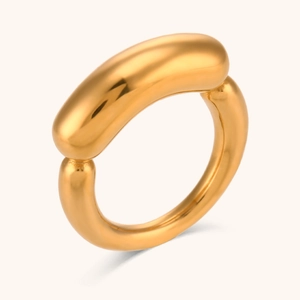 Polished gold-plated stainless steel ring with a sculptural organic fluid design