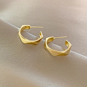 Irregular Geometric C-Shaped Hoop Earrings For Women Retro Metal Alloy With 925 Sterling Silver Earring Post
