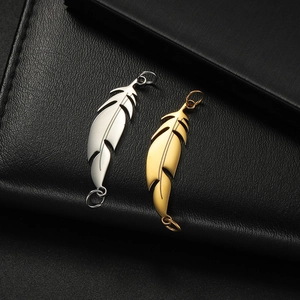 Laser cut stainless steel feather pendants in silver and gold for DIY jewelry making