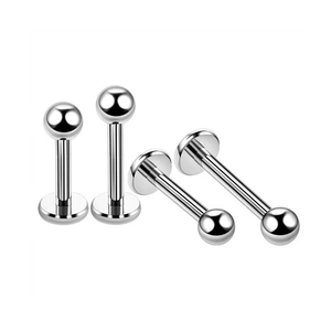Titan G23 Labret Stecker mit Kugelende für Lippen und Knorpel Piercings auf weißem Grund