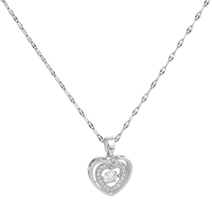 Sparkling silver stainless steel necklace featuring a double heart pendant with clear crystal