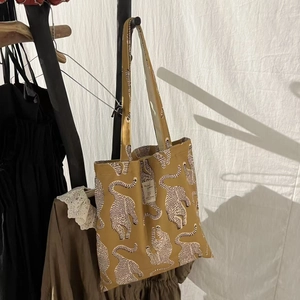 Sac Cabas En Toile De Coton À Imprimé Tigre Rétro Jaune Moutarde Sac À Main Bandoulière Pour Femmes
