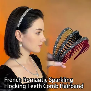 Sparkling velvet headband with teeth non-slip rhinestones for women stylish hair hoop