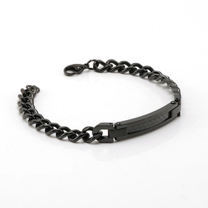 Black stainless steel Cuban chain bracelet for men with carbon fiber texture inlay