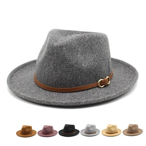Chapeau Fedora Classique en Feutre de Laine pour Femmes Hommes Chapeau de Jazz à Large Bord Avec Bande en Cuir Boucle en Métal Style Vintage