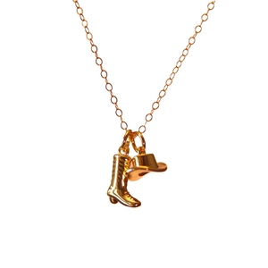 18k gold-plated cowboy boot and hat pendant necklace set on a polished link chain