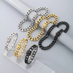 Men Stainless Steel Cuban Link Chain Necklace And Bracelet Hip Hop Punk Style Chunky Fashion Jewelry Accessories