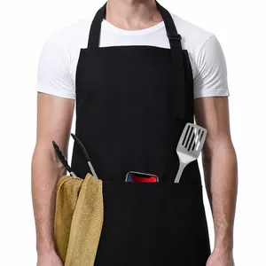 Verstellbare schwarze Küchenschürze mit weißem Grafikdruck und Tasche für Herren