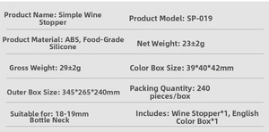 Detailed specifications for food-grade ABS and silicone wine stopper for 18-19mm bottles