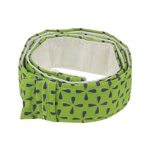 Detail of green bake even strip with purple pattern showing texture and inner white lining