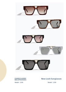 Five assorted square oversized sunglasses with signature gold metal V-bridge detail