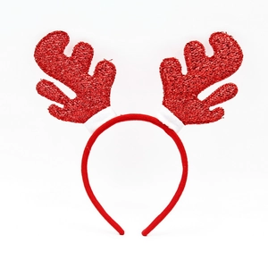 Christmas reindeer antler headband with red glitter and white plush trim for holiday parties