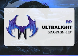 Detail view of ultralight purple and blue dragon wings set with elastic straps for kids