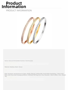 Detailed size specifications for triple-color pavé zircon stainless steel bracelets