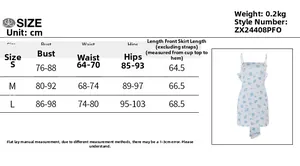 Detailed size chart for the elegant bow strap mini dress showing bust and waist metrics