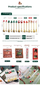 Detailed view of Christmas spoons with cartoon PVC toppers and size specifications