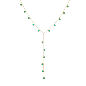 Minimalist Y-shaped golden stainless steel necklace with round turquoise beads tassels