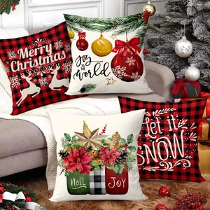Christmas pillow covers 4-pack with gingerbread and reindeer on a cozy sofa