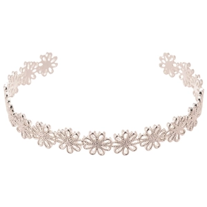Polished silver hollow daisy flower open bangle bracelet with minimalist cutout design
