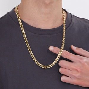 Men's hip-hop gold titanium steel necklace with irregular double buckle chain design