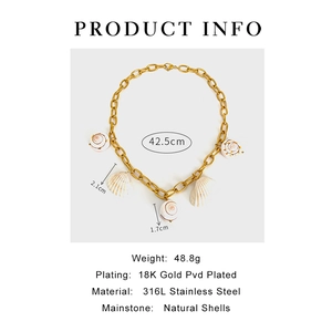 Detail specifications of 18K gold PVD plated stainless steel necklace with natural shells