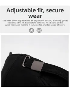 Detail of adjustable metal buckle on black winter cotton baseball cap for men