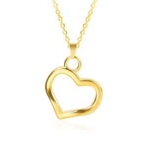 Polished 18k gold plated hollow heart pendant necklace with elegant minimalist design
