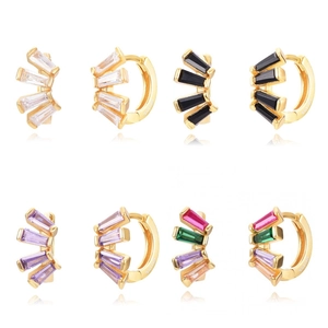 Geometric Hoop Earrings With Baguette Cubic Zirconia And 925 Sterling Silver Earring Post Irregular Jewelry For Women