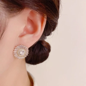 Elegant zircon sunflower stud earrings for women with radiant sparkling stones