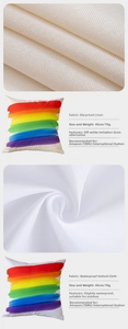 Detail of 45cm rainbow striped pillow covers in bleached linen and waterproof fabric