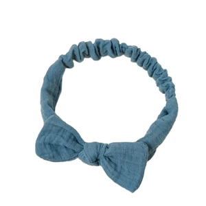 Bandeau bébé en crêpe de coton bleu Morandi avec grand nœud et ruban élastique