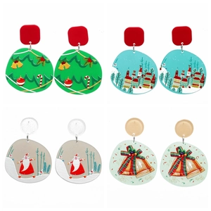 Boucles D'oreilles Noël Acrylique Festif Père Noël Bonhomme De Neige Renne Motif Dessin Animé Bijoux Femmes Filles