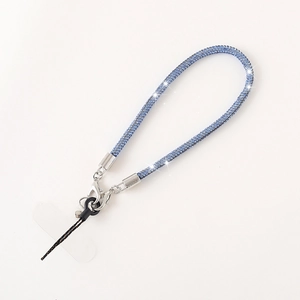 Elegant blue rhinestone phone strap with sparkling crystals and silver metal clasp