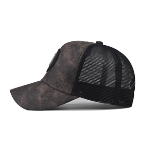 Plaid baseball cap in dark coffee marble print with breathable mesh back and side patch