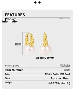 Detail specifications of 19.5mm vintage twisted S925 silver hoop earrings with white pearls