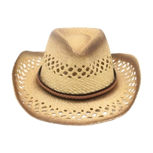 Vintage Stroh Cowboyhut Gewebt Hohl Atmungsaktiv Breite Krempe Sonnenschutz Ethno Westlicher Stil Sommer Strand
