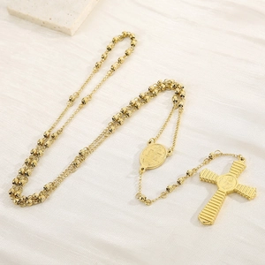 Stainless Steel Religious Rosary Necklace With Round Beads And Crucifix Pendant For Men Women Vintage Fashion