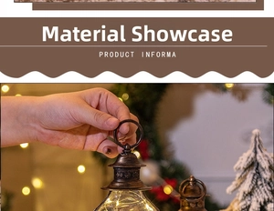 Close-up of a bronze retro Christmas lantern with warm LED lights and snowflake texture