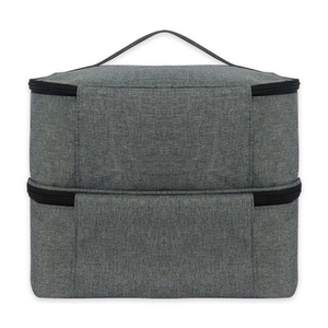 Gray double-layer nail polish and lipstick storage bag with handle and zipper
