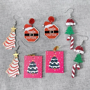 Acrylic Christmas Tree Santa Hat Dangle Earrings Glitter Holiday Party Jewelry Accessories Women Festive Style