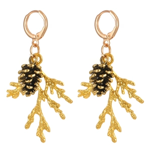 Elegant gold pine cone and branch pendant earrings with a nature-inspired design